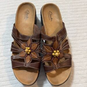 Clarks Brown Leather Flower Sandals
